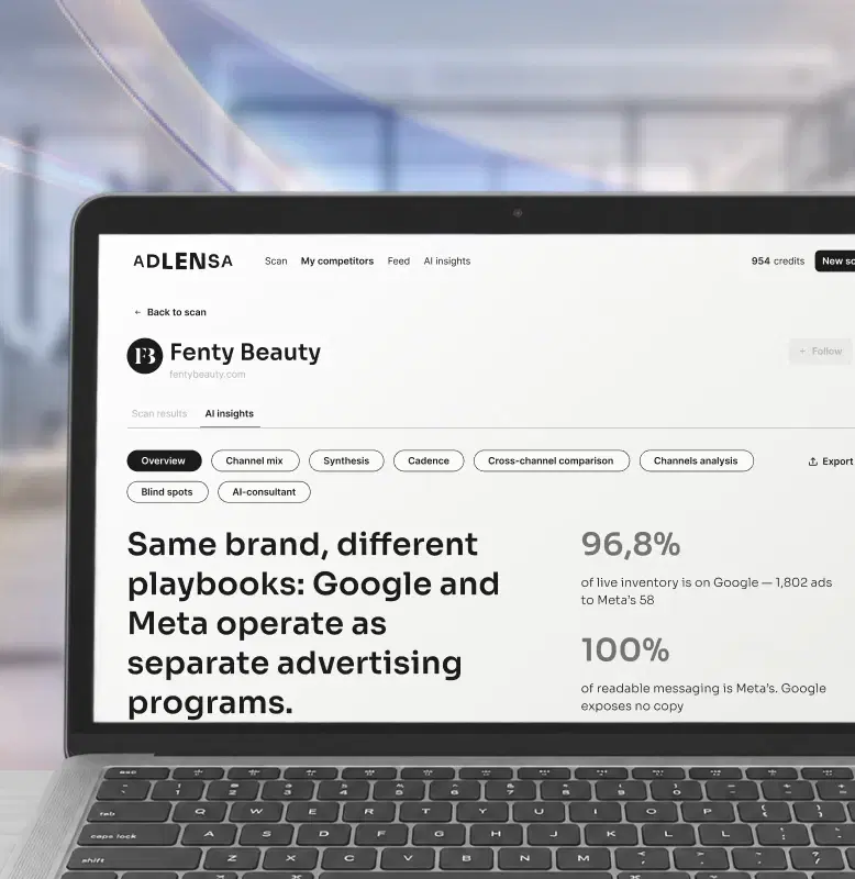 Adlensa AI insights on a laptop: Google and Meta run as separate advertising programs